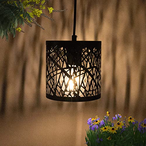 Battery Operated Hanging Light -Retro Decorative lamp Black Metal Hanging Light Edison Bulb Lightswith 6 Hours Timer Outdoor Pendant Chandelier for Gazebo Porch Garden Patio Living Room Indoors Patio