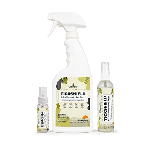 Cedarcide Extra Strength Tickshield Kit (Small) - Deep Woods Cedar Oil Tick & Mosquito Repellent Spray for People, Pets, & Indoors - Kills & Repels Fleas, Ticks, Ants, Mites and Mosquitoes