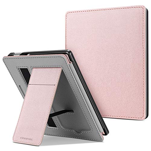 CaseBot Stand Case for All-New Kindle Oasis (10th Generation, 2019 Release and 9th Generation, 2017 Release) - Premium PU Leather Sleeve Cover with Card Slot and Hand Strap, Rose Gold