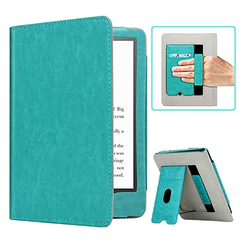 RSAquar Kindle Paperwhite Case for 11th Generation 6.8" and Signature Edition 2021 Released, Premium PU Leather Cover with Auto Sleep Wake, Hand Strap, Card Slot and Foldable Stand, Sky Blue