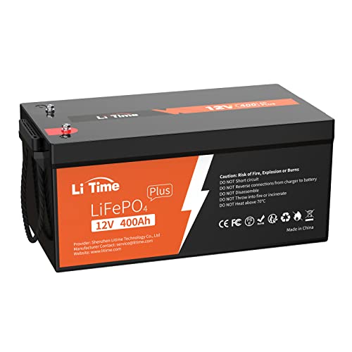 Litime 12V 400Ah LiFePO4 Lithium Battery 3200W Max. Load Power LiFePO4 Battery Built-in 250A BMS 5120Wh Usable Energy 4000-15000 Cycles & 10-Year Lifetime Perfect for RV Home Solar System Fishing