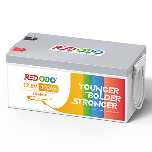 Redodo 12V 300Ah LiFePO4 Lithium Battery, Built-in 200A BMS, Max. 2560W Power Output, 4000-15000 Deep Cycles & 10-Year Lifetime, UL&FCC Certificated, Perfect for Off-grid Solar Home System, RV, etc.