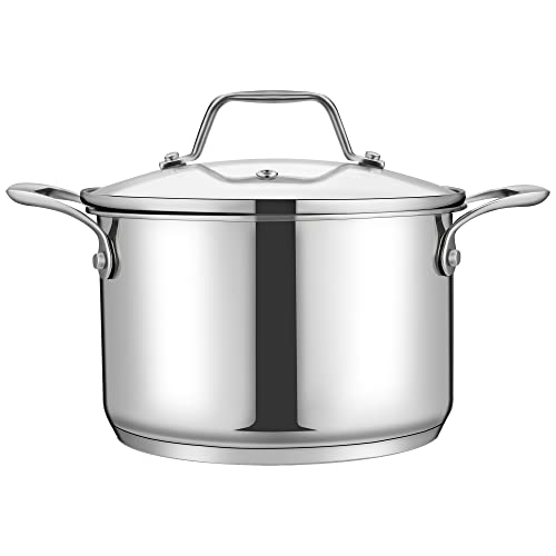 NutriChef 3-Quart Stainless Steel Soup Pot - 18/8 Food Grade Heavy Duty Cookware, Stock Pot, Stew Pot, Simmering Pot Kitchenware w/See Through Lid, Dishwasher Safe, For Induction Gas Ceramic Cooktops