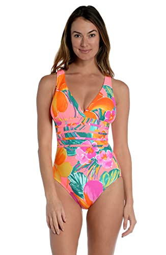 La Blanca Women's Multi Strap Cross Back One Piece Swimsuit, Hot Coral//Isla Del Sol, 8