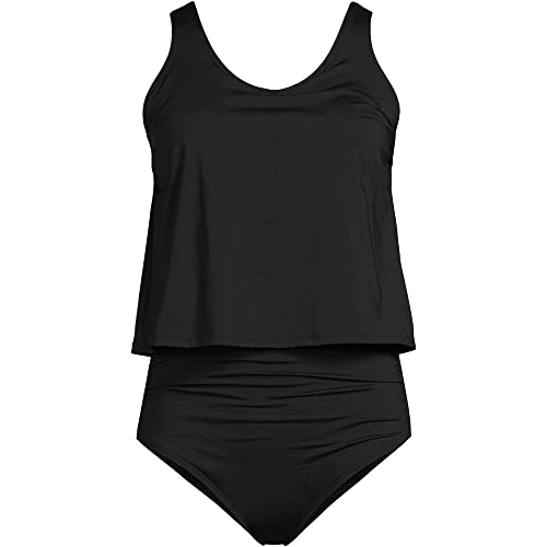 Lands' End Womens Chlorine Resistant V-Neck Fauxkini One Piece Swimsuit Black Plus 1x