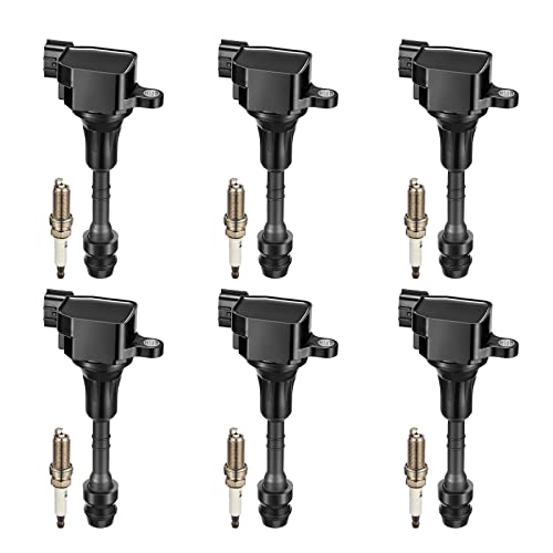 BDFHYK Set of 6 Ignition Coils pack UF401 & Iridium Spark Plugs NGK4469 Compatible with 350Z INFINITI FX35 G35 I35 M35 QX4 Nissan 350Z Altima Frontier 3.5L 4.0L V6 Replacement for C1439 22448-AL615