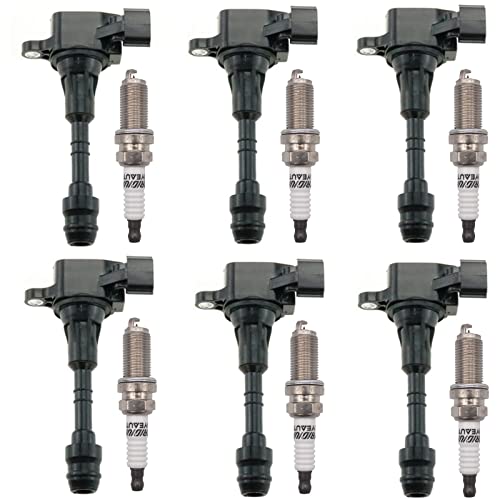 OYEAUTO Ignition Coils Iridium Spark Plugs kit Set of 6 Compatible with 02-06 Altima 3.5L Nissan Infiniti Maxima Murano Pathfinder Quest 350z FX35 G35 UF349