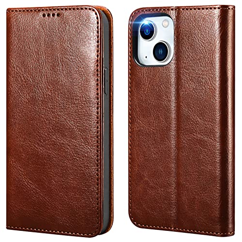 ICARER iPhone 14 Wallet Case, [3 Card Holder] PU Leather Case Wallet with [RFID Blocking], Magnetic Closure Folio Folding Kickstand Case Compatible for iPhone 14 6.1" 2022(Brown)