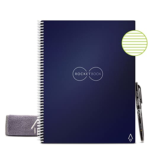 Rocketbook Smart Resuable Notebook, Core Letter Size Spiral Notebook, Midnight Blue, Lined, (8.5" x 11")