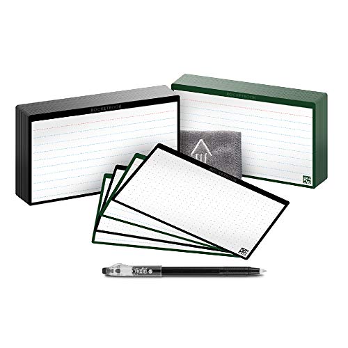 RocketbookCloud Cards - Eco-Friendly Reusable Index NoteCards With 1 Pilot FriXion ColorStick Pen & 1 Microfiber Cloth Included - Single Set of 80 (3" x 5")