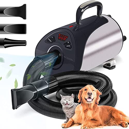 Dog Dryer, Professional Dog Hair Dryer With Led Screen 8 Adjustable Speeds & Temp Dog Blow Dryer High Velocity Low-Noise Pet Hair Force Dryer For Cat Small Large Dog Pet Grooming Dryer Blower 3.2HP
