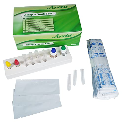 Areta Strep Throat Screening Swab Test Kit, 25 Tests in Pouches, ARST-100