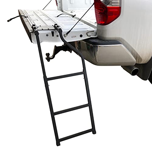 Chelhead Truck Tailgate Ladder Foldable Compatible with Pickup Truck's Bed, Truck Bed Ladder with Durable Aluminum Step Grip Plates, and Sturdy Rubber Ladder Feet for Truck Bed Step