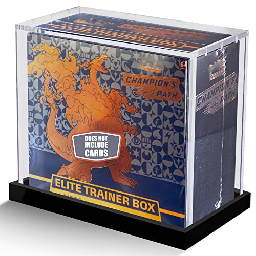 Dinavio Crafthouse Elite Trainer Box Acrylic Display Case - Pokemon Case Acrylic Display Storage for ETB - Cards NOT Included - Top Load Lid - 5mm Extra Thick (Black Base)