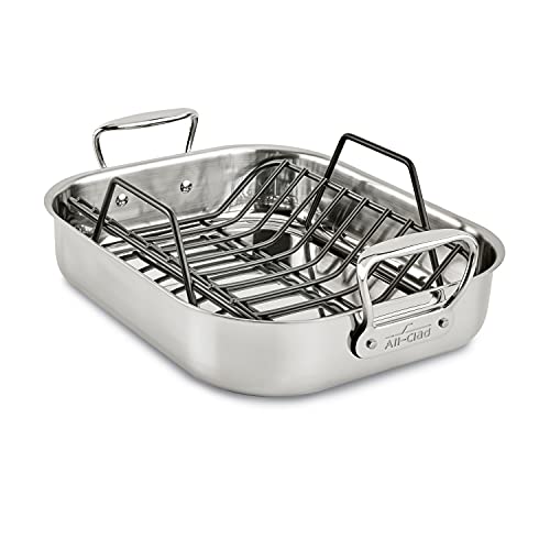 All-Clad Gourmet Stainless Steel Nonstick Roaster with Rack, 11 x 14 inch, Silver