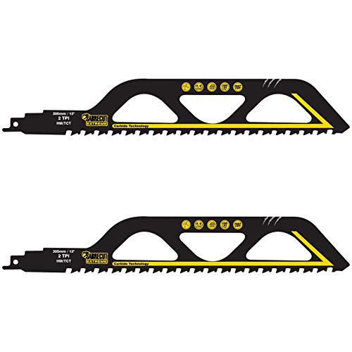 2 x SabreCut SCRS1243HM_2 Tungsten Carbide 12" (305mm) 2 TPI S1243HM Medium Bricks Poroton Fibre Cement Concrete Straight Cutting Reciprocating Sabre Saw Compatible with Bosch Dewalt Makita and others