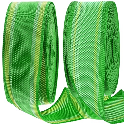 HESTYA 2 Rolls 2 1/4 Inch x 100 Feet Lawn Chair Webbing Replacement Webbing Patio Chairs Webbing for Lawn Chairs Folding Polypropylene Webbing for Outdoor Furniture Seat Repair (Green White)