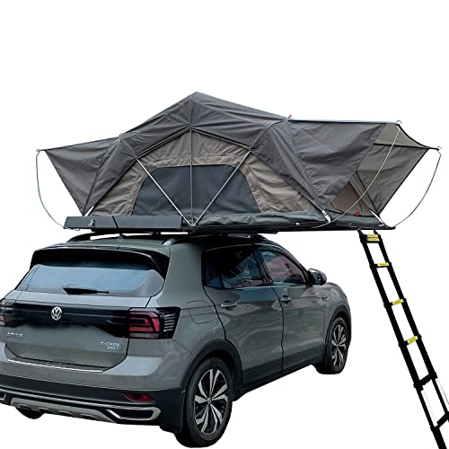 EZUNSTUCK Car Roof top Tent, Hard Shell Car Roof Tent, Waterproof and Breathable, Equipped with Telescopic Ladder & Moisture-Proof Mattress, Can Be Used As Cargo Baskets. (Small-Gray)