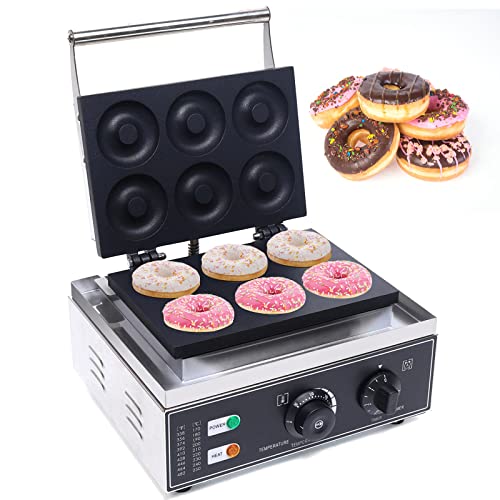 Donut Maker Machine Electric Doughnut Baker Maker Machine 110V Commercial Use Nonstick, Temperature 122-572,Commercial Waffle for Restaurant and Home Use (6 Holes Donut Maker)