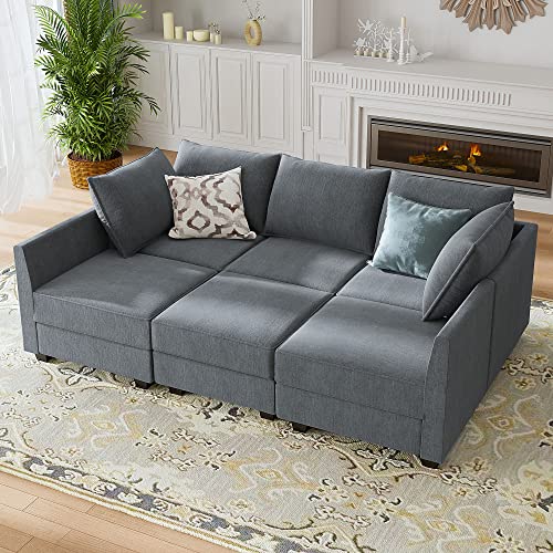 HONBAY Modular Sofa Sectional Couch U Shaped Modular Couch with Storage Seats Full Size Modular Sofa Sleeper Bed for Living Room, Bluish Grey