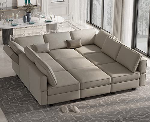 Belffin Modular Sectional Sofa with Ottomans Velvet Reversible Sleeper Sectional Sofa with Chaise Modular Sleeper Sofa Bed with Storage Seat Grey