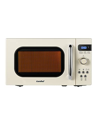 COMFEE' Retro Small Microwave Oven With Compact Size, 9 Preset Menus, Position-Memory Turntable, Mute Function, Countertop Microwave Perfect For Small Spaces, 0.7 Cu Ft/700W, Cream, AM720C2RA-A