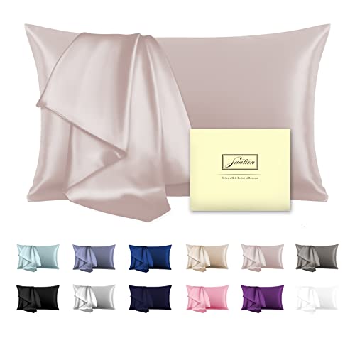 Mulberry Silk Pillowcase for Hair and Skin Standard Size 20"X 26" Silk Pillow Case with Hidden Zipper Soft Breathable Smooth Cooling Silk Pillow Covers for Sleeping(Apricot Gray,Standard,1Pcs)