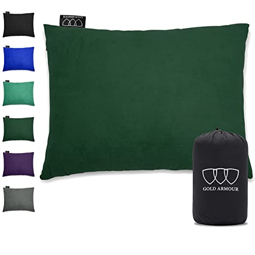 Gold Armour Camping Pillow Memory Foam - Compact Compressible Backpacking, Hammock, and Travel Pillows for Kids and Adults - Essential Outdoor & Camping Gear (Medium 14x18in, Green)