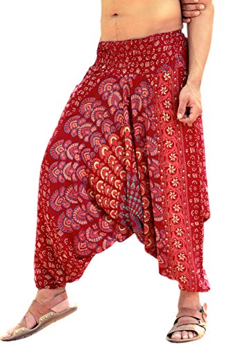 SARJANA HANDICRAFTS Mens Womens Rayon Mandala Pockets Harem Pants Yoga Drop Crotch Trouser (Maroon)