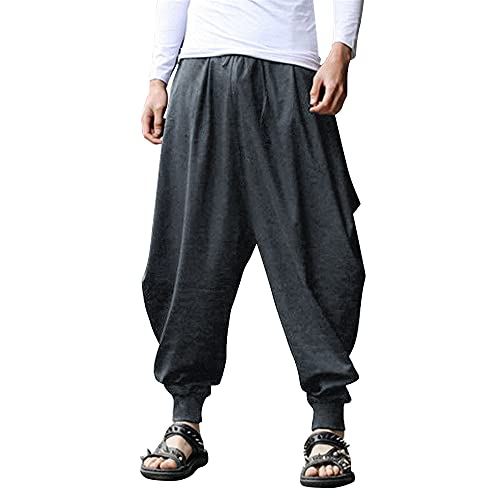 COOFANDY Mens Harem Pants Linen Casual Yoga Loose Fit Lightweight Beach Trouser Dark Grey