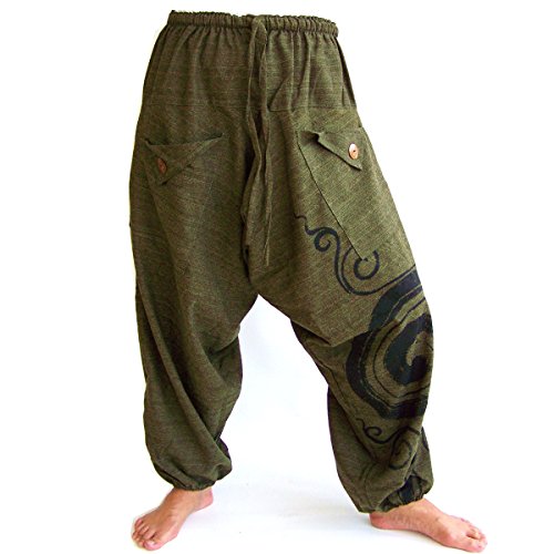 Siamrose Boho Hippie Harem Pants, Baggy Pants Men Women, One Size, Green