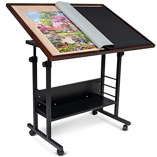 Becko US Jigsaw Puzzle Table Puzzle Board with Cover Puzzle Easel Tilting Table with Height Adjustment for Up to 1500 Pieces, Enclosed with 4 Wheels