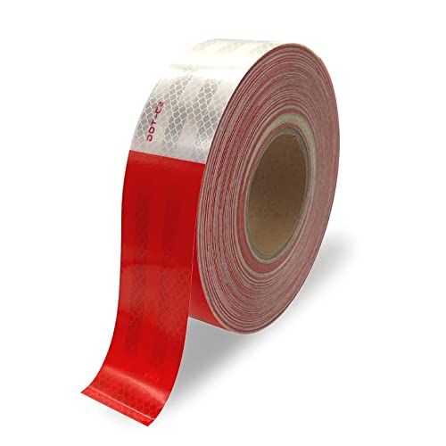 DOT-C2 Reflective Tape 2 Inch x 150 Feet Red White Reflective Tape Outdoor Waterproof Conspicuity Strong Adhesive Reflector Tape Warning Safety Reflective Tape for Vehicles Trailers Boats Signs