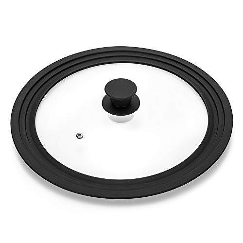 Universal Lid for Pots,Pans and Skillets - Tempered Glass with Heat Resistant Silicone Rim Fits 11", 12" and 12.5" Diameter Cookware ,Black