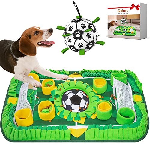 QDAN Dog Soccer Balls with Dog Snuffle Mat,Durable Interactive Dog Puzzle Toys Sniffing Pad, Encourages Natural Foraging Skills for Training and Stress Relief