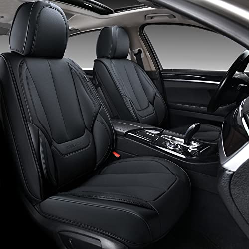 Coverado Front Seat Covers, 2 Pieces Universal Seat Covers for Cars, Waterproof Nappa Leather Sideless Car Seat Cushions Protective Auto Accessories, Universal Fit for Most Sedans SUV Pick-up, Black