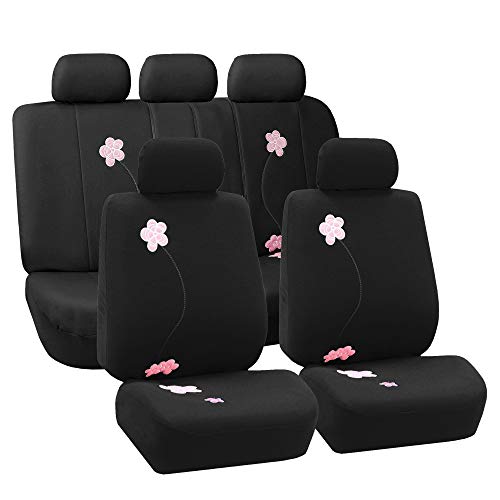 FH Group Car Seat Covers Floral Full Set Black Automotive Seat Covers, Airbag and Split Rear Car Seat Cover Universal Fit Interior Accessories for Cars Trucks and SUV Car Accessories Van Seat Covers