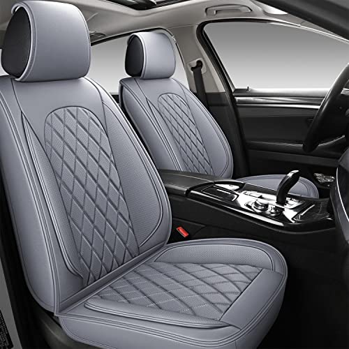 LINGVIDO Breathable Leather Grey Car Seat Covers, Rhombus Faux Leather Vehicle semi-Custom Cushion for Cars & SUV Truck Universal Fit Set (Full Set, Gray)
