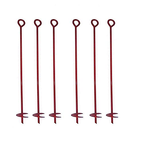 MTB 30 Inches Auger Earth Anchor 3 Inches W Helix, 12mm Rod, Painted red, Heavy Duty Ground Anchor Hook for Guying Tents Fencing Canopies, Pack of 6