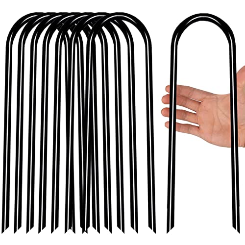 Heavy Duty Trampoline Stakes Anchors High Wind Stakes U- Shaped Sharp Ends Ground Anchor Galvanized Steel 11.8inch Safety Stakes for Soccer, Tents and Garden Decorations (Black 8pcs)