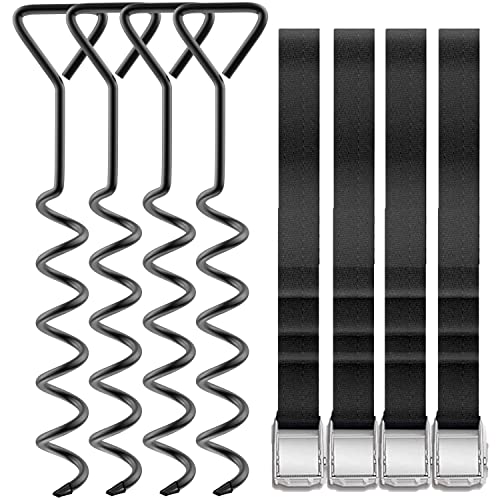 Trampoline Stakes Heavy Duty Anchors High Wind Stakes,15.84" Galvanized Steel Corkscrew Anchors Kit for Trampoline,Field-deployments, Hunting Camp, Canvass Tents(Set of 4)