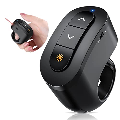 KICKDOT Presentation Clicker Remote with Red Laser Pointer, Finger Ring Powerpoint Clicker Rechargeable, RF 2.4GHz Wireless Presenter Slideshow Clicker for Powerpoint/Presentation/Google Slides/Mac/PC