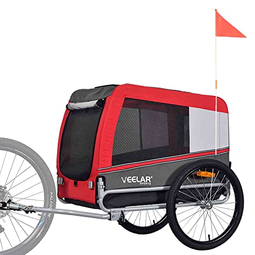 Veelar Pet Bike Trailer Bicycle Trailer for Small,Medium or Large Dogs, Dog Bicycle Carrier (Large, Red)