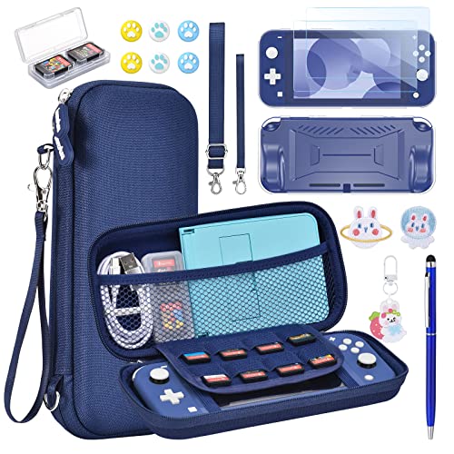 innoAura Switch Lite Case 15 in 1 Switch Lite Accessories Bundle with Switch Lite Carrying Case, Switch Game Case, Switch Lite Screen Protector, Switch Stand, Switch Thumb Grips (Blue)