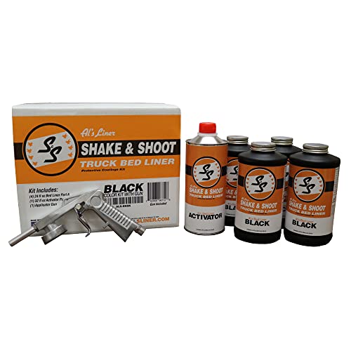 Al's Liner Shake & Shoot Spray-On Truck Bed Liner Kit w/ Free Spray Gun, Great for DIY, Rocker Panels, Full Vehicle Sprays, Protect Anything and Everything, 4 Liters, Black