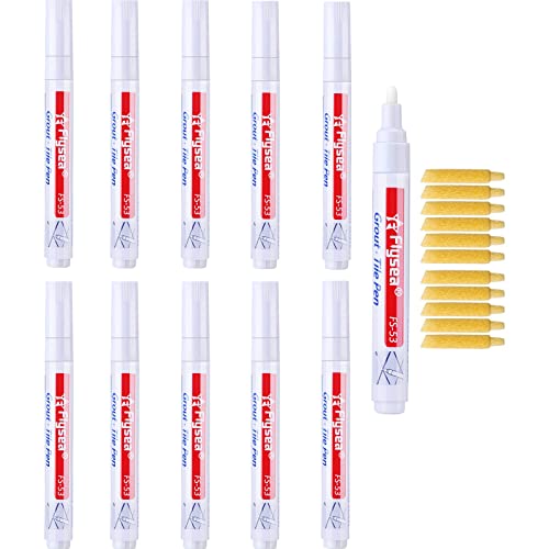 10 Pieces Tile Pen Wall Grout Color Pen Tile Repair Pen Refill Wall Gap Grout Renew Marker for Tiles Floor Kitchen Bathroom(White)