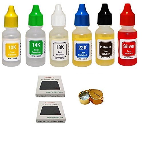 PuriTest Brand 9 PC. Gold Silver Platinum Testing KIT Acid Test Jewelry-LOT-LOUPE