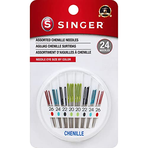 SINGER Chenille Needles in Dial Compact, Assorted Sized Sewing Needles, Sizes 20, 22, 24, 26, Set of 24