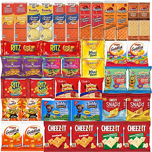 Crackers Variety Pack Individually Wrapped Assortment Including Crackers and Cheese Snack Pack, Crackers with Peanut Butter, Lance, Goldfish, Ritz, Austin, Cheez-Its and More Bulk (40 Count)