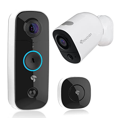 TOUCAN Doorbell Camera Security Camera Outdoor Wireless Bundle Pack, 1080P, Motion Detection Two Way Talk Long-Lasting Rechargeable Battery Free Encrypted Cloud Storage No Subscription Required